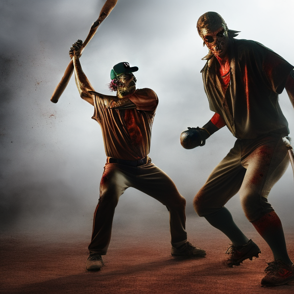 Two characters a zombie and a baseball player are in a fight for survival 