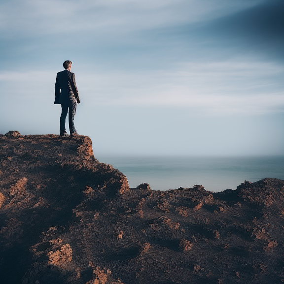 a hero standing on a cliff