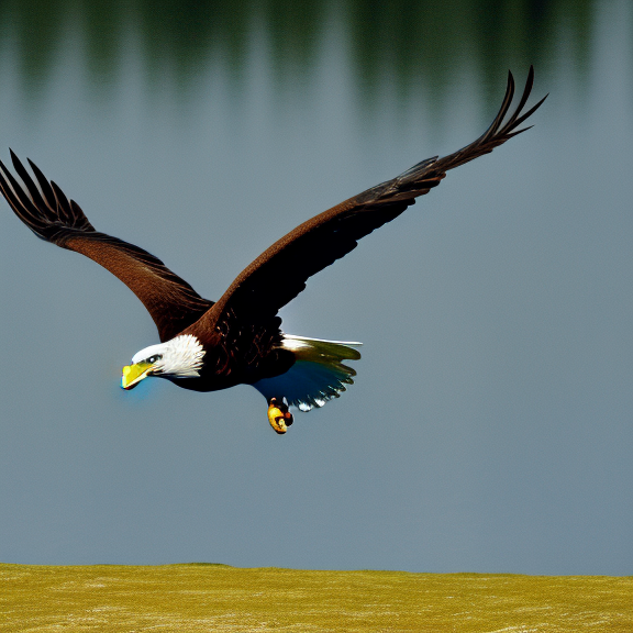 an eagle flying above a lake