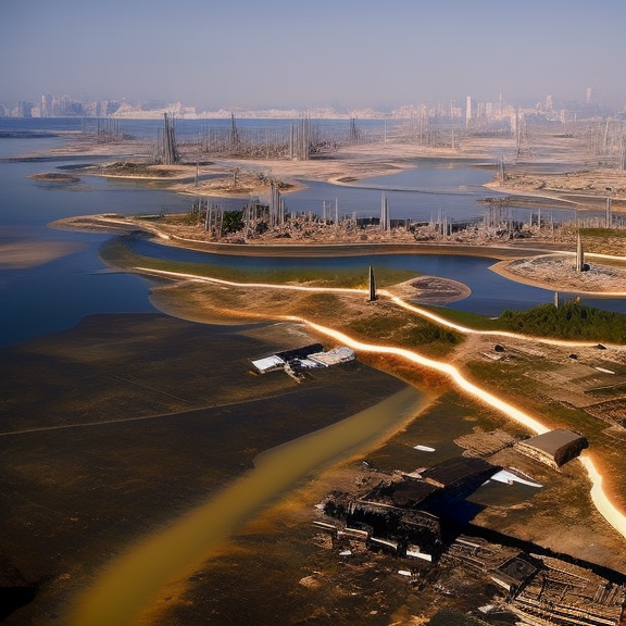 "Depict the effects of overconsumption and industrialization on the planet, showing the deterioration of natural landscapes and the decline of biodiversity as a result of human actions."



