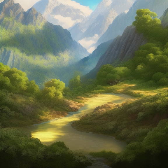 "Create an ultra-realistic digital rendering of a mountain landscape, complete with detailed textures, natural lighting and shadows, and accurate portrayal of the flora and fauna."