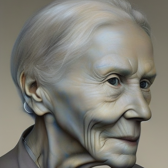 "Create an AI-generated art piece depicting the physical and emotional effects of aging, showing the wrinkles, sagging skin, and gradual loss of vitality, as well as the wisdom, perspective, and grace that comes with age."