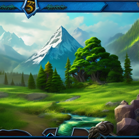 “Create an ultra-realistic digital rendering of a mountain landscape, complete with detailed textures, natural lighting and shadows, and accurate portrayal of the flora and fauna.". "Create an ultra-realistic digital rendering of a mountain landscape, complete with detailed textures, natural lighting and shadows, and accurate portrayal of the flora and fauna.". hearthstone card game artwork, sumatraism”