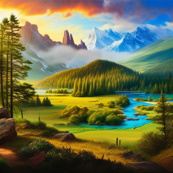 “Create an ultra-realistic digital rendering of a mountain landscape, complete with detailed textures, natural lighting and shadows, and accurate portrayal of the flora and fauna.". "Create an ultra-realistic digital rendering of a mountain landscape, complete with detailed textures, natural lighting and shadows, and accurate portrayal of the flora and fauna.". hearthstone card game artwork, sumatraism”