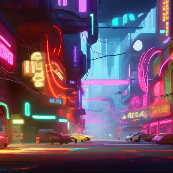 concept art of a detailed cyberpunk city with neon signs overrun by alien tentacles and vines, photorealistic, studio ghibli, vladimir manyuhin, volumetric lighting, 8k uhd, hyper-detailed, greg rutkowski, artstation, beeple, Tertiary Colors, octane render, ray tracing
