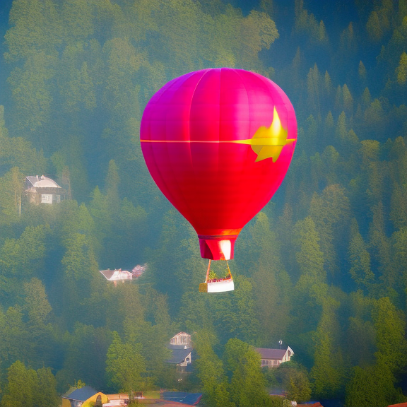 a house flying on a balloon