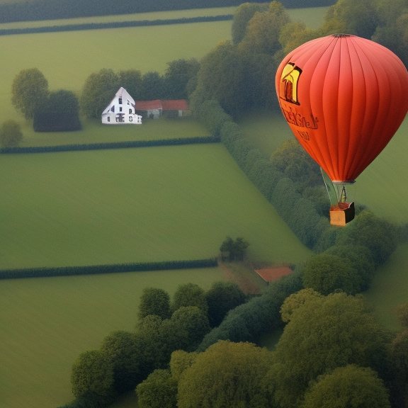 a house in a hot air balloon