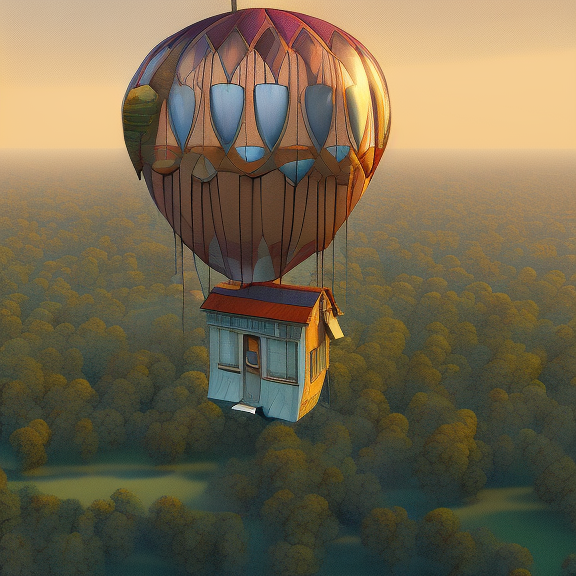 a house in a hot air balloon, digital art, detailed, HD