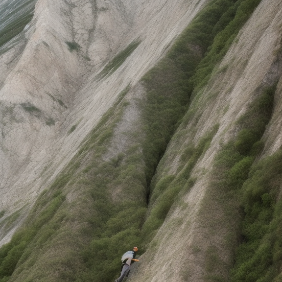 a giant climbing a mountain