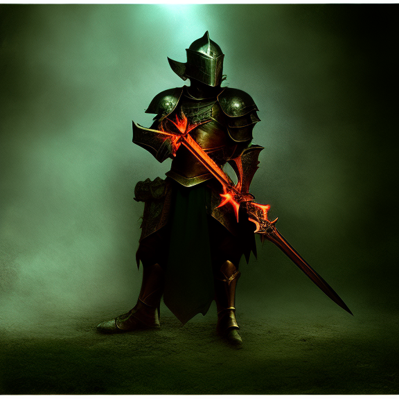 a knight with a glowing helmet