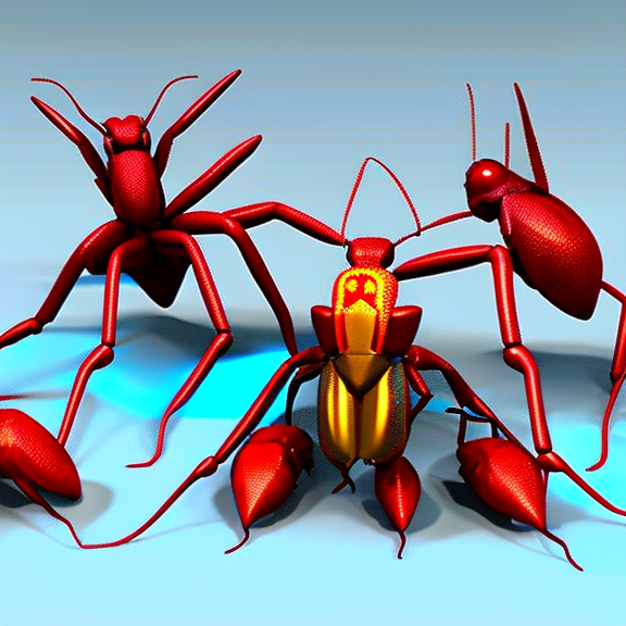 3D models of a team of superhero bugs, each with their own unique exoskeleton designs. These bugs should have abilities and powers that are inspired by real-life insects, such as a beetle that can lift heavy objects or a praying mantis with razor-sharp claws. Design each exoskeleton to be both functional and visually striking, incorporating elements such as armor plating, weapons, and other high-tech enhancements. Show the bugs in action poses, either individually or together as a team, battling against a common enemy. Create detailed backgrounds and environments that complement the action and heroism of the bugs. Additionally you can add the option of interaction like allowing the user to control the bugs and explore the world.