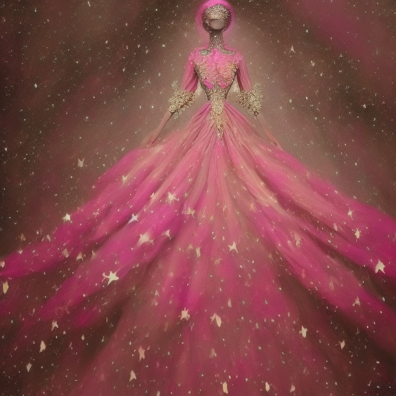 pretty feminine woman detailed-face!!!!, ornate haute couture gown dress pink stars!!!! outerspace galaxies planets 