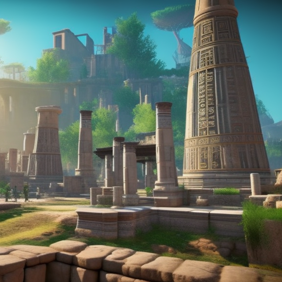 "Create a virtual tour of ancient civilizations in Unreal Engine 5, showcasing the architecture, culture, and daily life of each civilization in ultra-high-definition 16k resolution. Include interactive elements such as the ability to explore each civilization's cities and landmarks, and historical information about the civilization's leaders, achievements, and significant events."