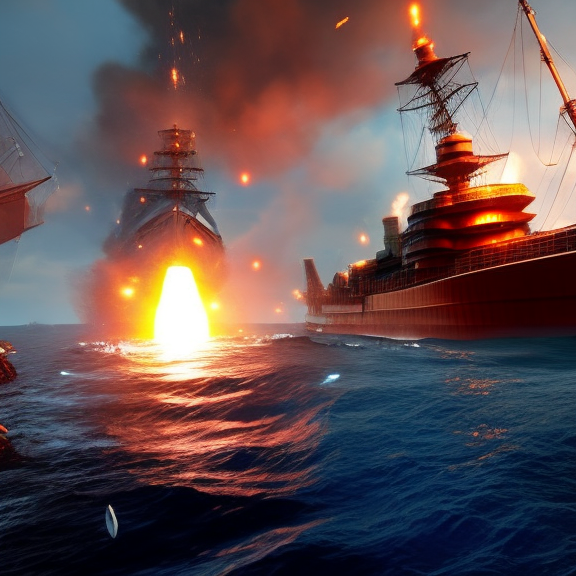 “ames and debris scattered around. Include multiple angles, such as a close-up of the ship's deck as the rocket hits and a wide shot of the ship as it sinks into the water. Use dynamic lighting and shadows to enhance the sense of destruction and chaos. Show the panic and fear of the crew and soldiers on board as the ship is being destroyed. ames and debris scattered around. Include multiple angles, such as a close-up of the ship's deck as the rocket hits and a wide shot of the ship as it sinks into the water. Use dynamic lighting and shadows to enhance the sense of destruction and chaos. Show the panic and fear of the crew and soldiers on board as the ship is being destroyed. ultrarealistic uhd faces, photorealism, 8k, masterpiece”