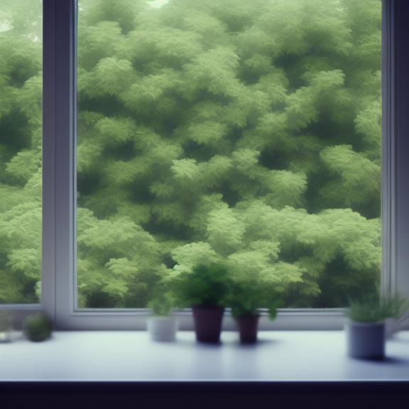 lush windowsill with a large variety of vegetation in a soft, lofi 16k resolution.