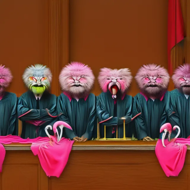 a group of flamingoes on trial courtroom trippy colorful
judge is a lion judge robe gavel