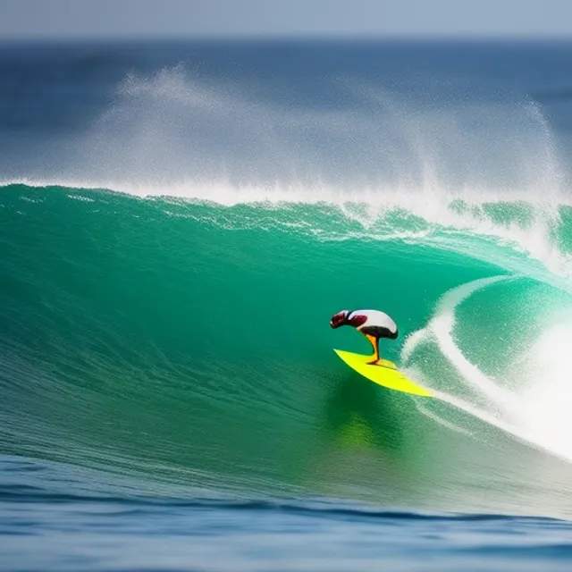 A rabbit surfing on ocean wave