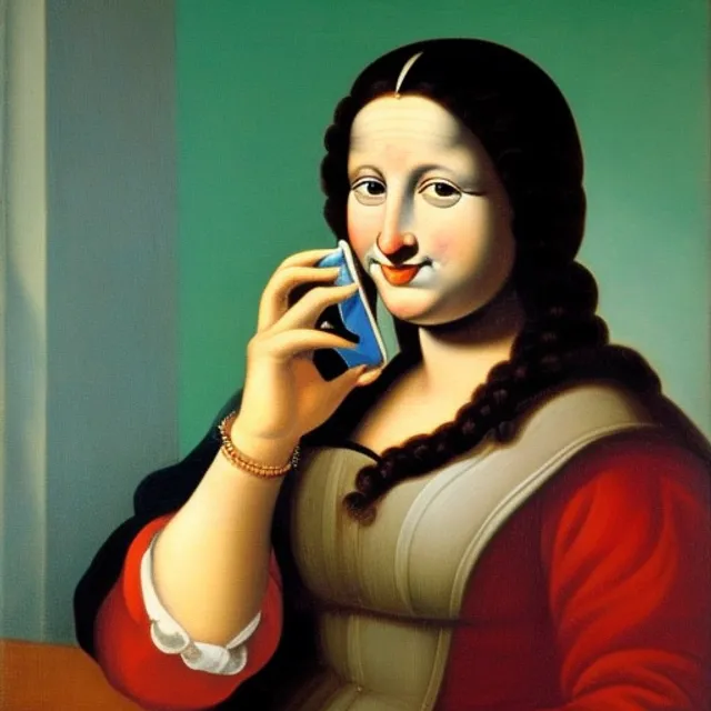 Monalisa making a phone call