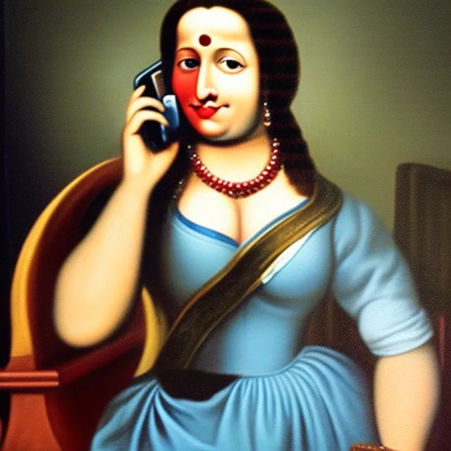 Monalisa making a phone call