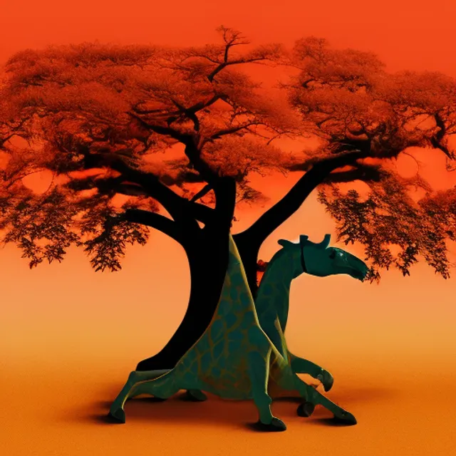 frustrated annoying irritated crazed rabid rampaging giraffe nobly attacking a tree ombre peach background magic insulted maximalist