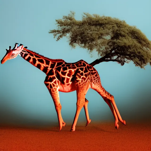 frustrated annoying irritated crazed rabid rampaging giraffe nobly attacking a tree ombre peach background magic insulted maximalist