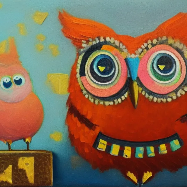 transformative art peice oil on canvas money bag transforming into a oink owl 