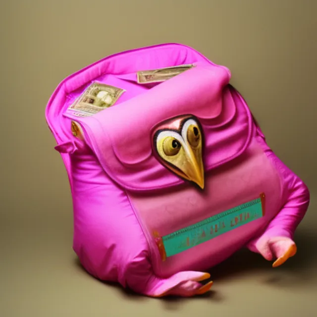 transformative art peice award winning photography of  a bag  holding money  transforming into a pink owl 