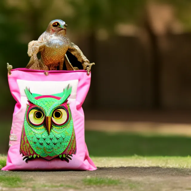 transformative art peice award winning photography of  a bag  holding money  transforming into a pink owl 