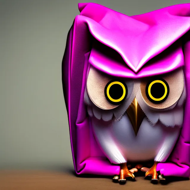 transformative art peice award winning photography of a bag holding money transforming into a pink owl. transformative art peice award winning photography of a bag holding money transforming into a pink owl. diffused natural skin glow”, Negative prompt 2: “cropped pink owl”