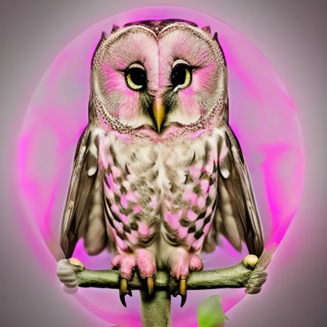 transformative art peice award winning photography of a bag holding money transforming into a pink owl. transformative art peice award winning photography of a bag holding money transforming into a pink owl. diffused natural skin glow”, Negative prompt 2: “cropped pink owl”