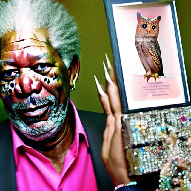 morgan freeman with a crown and a pink owl awardwinning photography
walking 