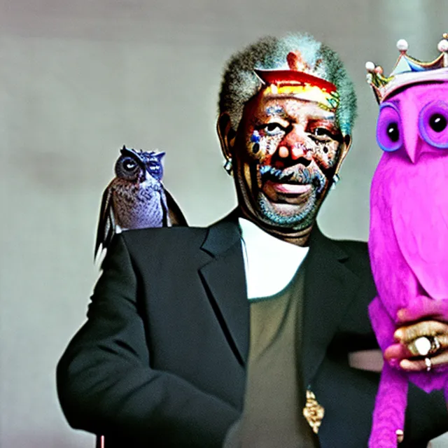 morgan freeman with a crown and a pink owl awardwinning photography
walking 