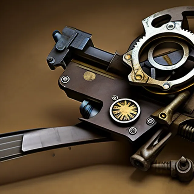 "Design a pair of steampunk-inspired guns for a futuristic, post-apocalyptic world where technology is scarce and scavenged to create makeshift weapons. The guns should have a unique and intricate appearance, incorporating gears, levers, and other mechanical parts. Imagine them being wielded by a rugged, resourceful survivor fighting against a tyrannical government or ruthless gangs in the ruins of a once-great civilization."