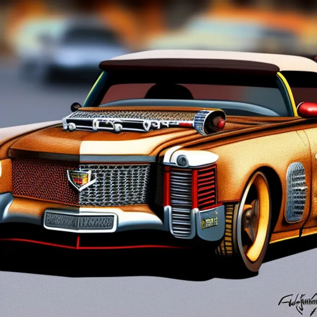 “Cadillac El Dorado de style Badass Steampunk dans une vieille rue pavée, trending on artstation, sharp focus, studio photo, intricate details, highly detailed, by greg rutkowski. Cadillac El Dorado de style Badass Steampunk dans une vieille rue pavée, trending on artstation, sharp focus, studio photo, intricate details, highly detailed, by greg rutkowski. chiaroscuro, 85mm”