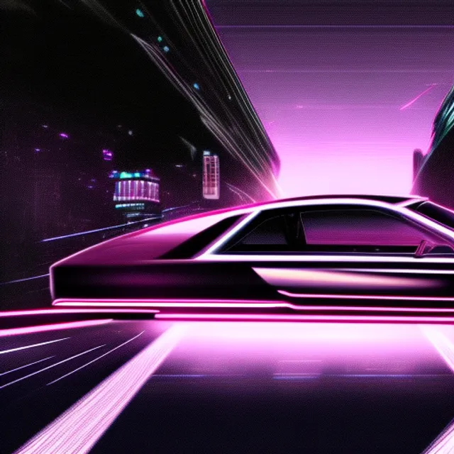 a cyberpunk car driving at night