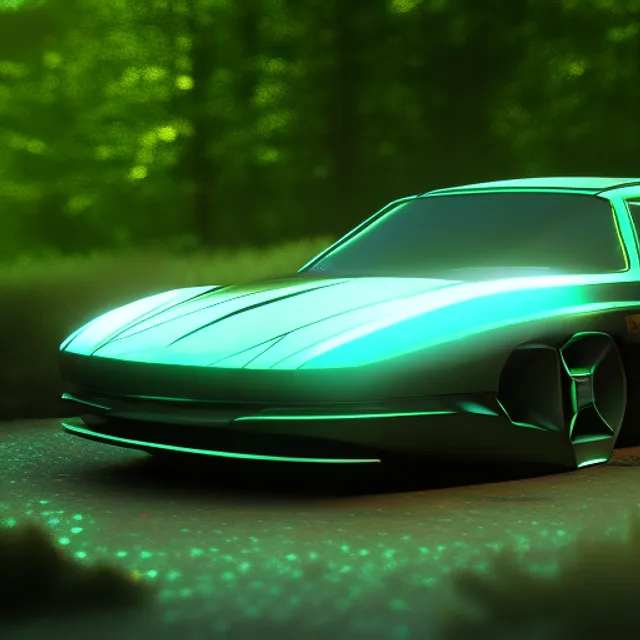 a cyberpunk car driving in a forest, detailed, HD, high quality, zbrush, Houdini, blender, 