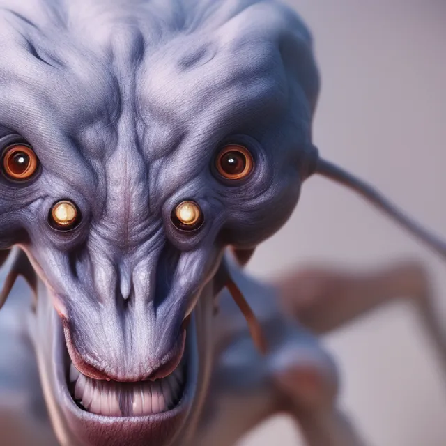 a mutant monster, close up, portrait, camera, detailed, HD