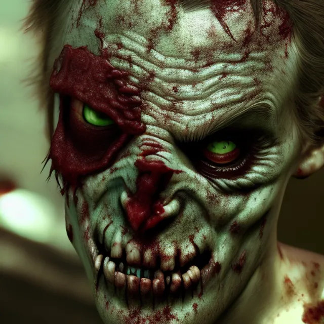 a zombie, monster, close up, portrait, camera, detailed, HD