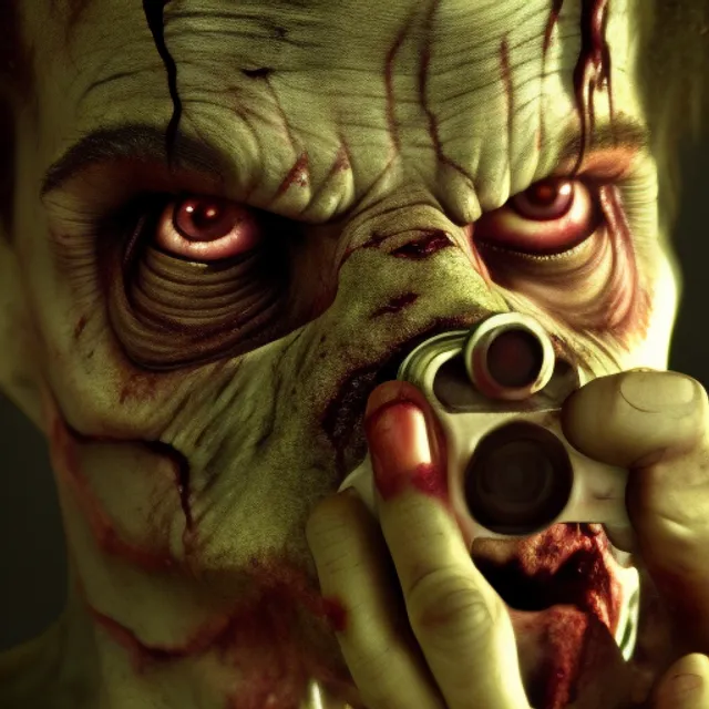 a zombie monster, close up, portrait, camera, detailed, HD : 1