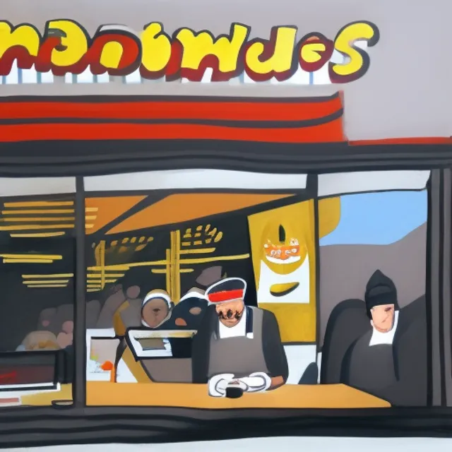 man very sad working in mcdonalds