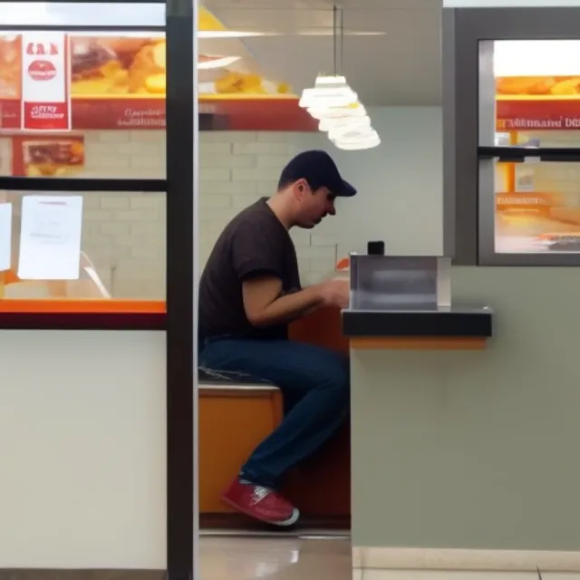 man very sad working in mcdonalds