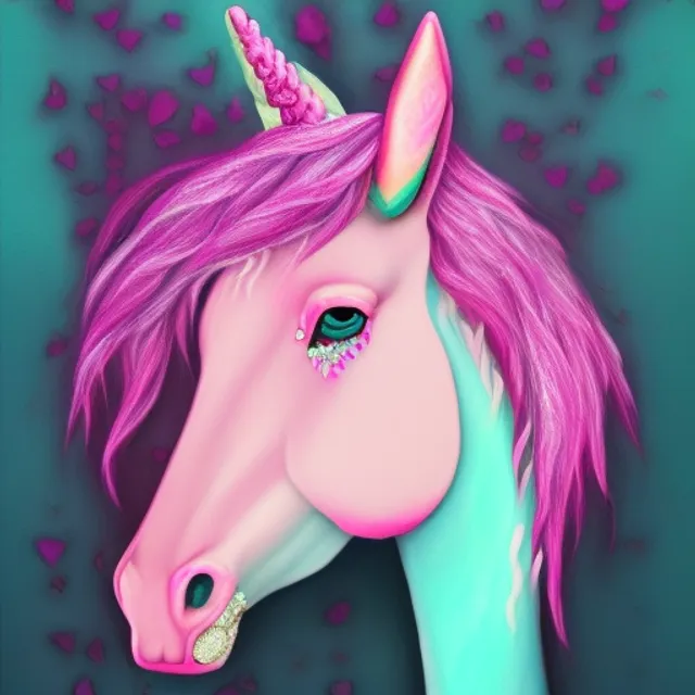 transformative art of a pink unicorn her horn is made of diamonds 