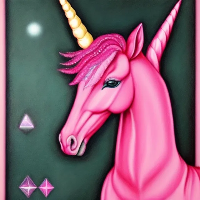 transformative art of a pink unicorn her horn is made of diamonds 