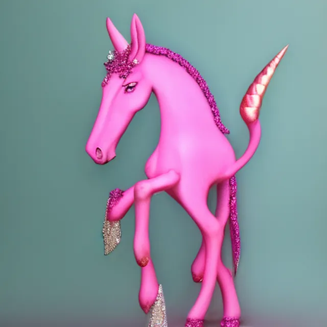 transformative art of a full body
 pink unicorn her horn is made of diamonds 