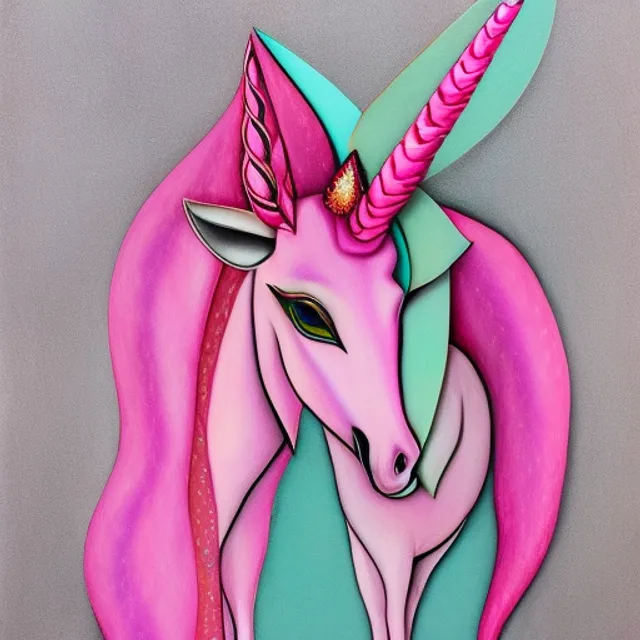 transformative art of a full body
 pink unicorn her horn is made of diamonds 