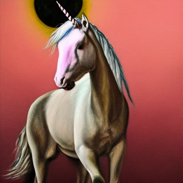  a full body
 pink unicorn her horn is made of diamonds ,
background is the moon, cropped, 
oil on canvas