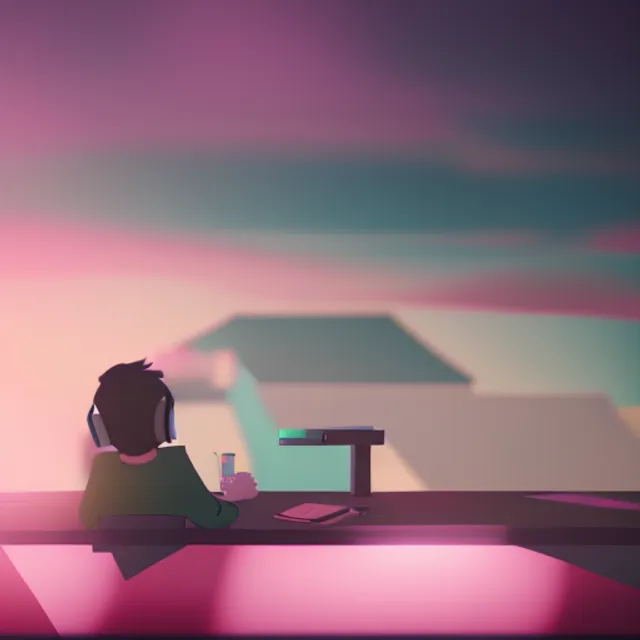 “Chill with the Boy at his Desk under the Pink Sky: A Lofi Music Video". "Chill with the Boy at his Desk under the Pink Sky: A Lofi Music Video". lovely, 1080px, HD, 4K, high quality”
