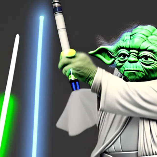 Yoda fighting donald trump with lightsabers 