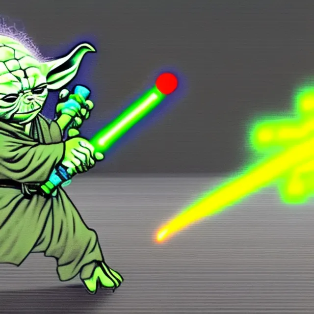 Yoda fighting donald trump with lightsabers 