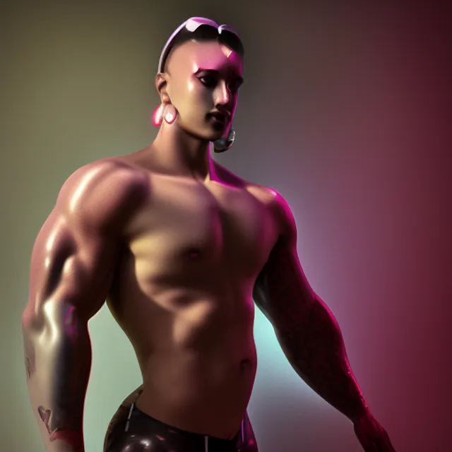 A body builder posing , cyberpunk vibes